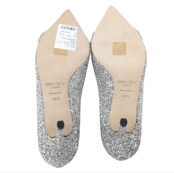 NIB Jimmy Choo Saresa 85 Coarse Glitter Pumps Champagne Silver Size EU 38.5 - Picture 10 of 16